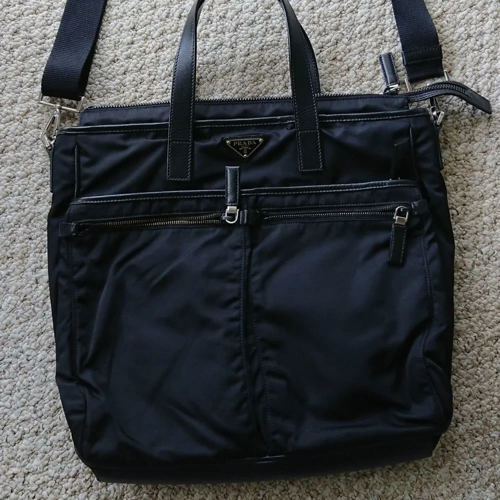Prada black Nylon and Saffiano leather tote